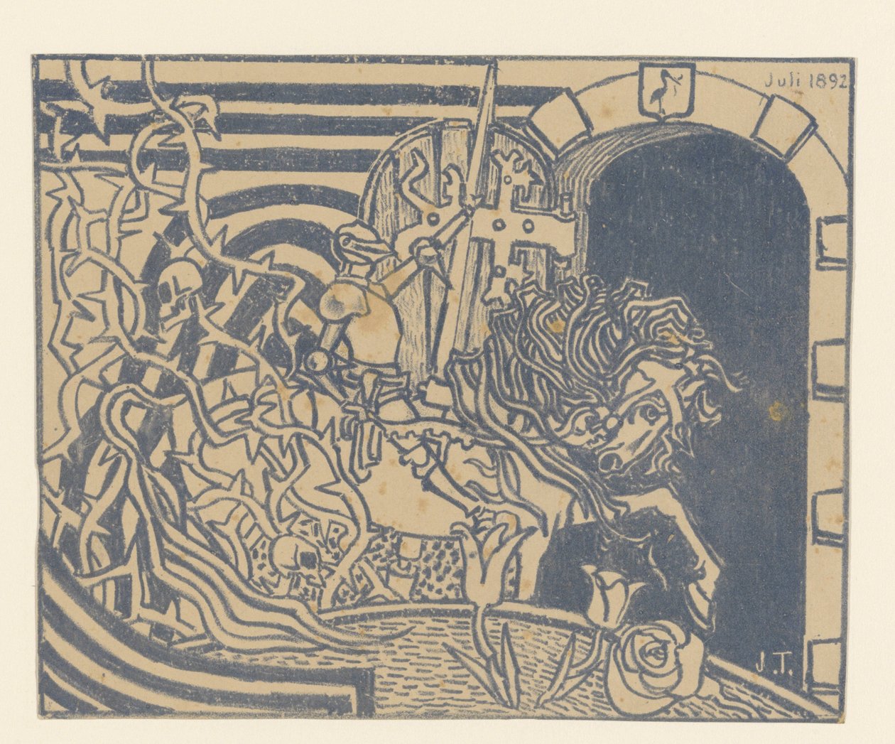 Catalogusomslag met ridder te paard door Jan Toorop