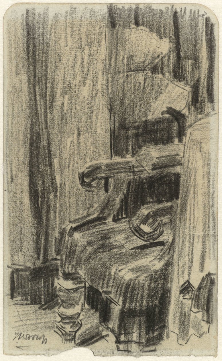 Gedeeltelijk door gordijn bedekte leunstoel door Jan Toorop