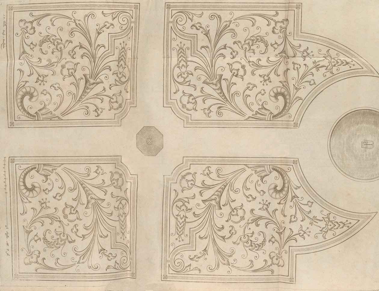 Ontwerp voor een fontein en vier vierkante perken voor een lusttuin, 1651 door Jan Van de Velde