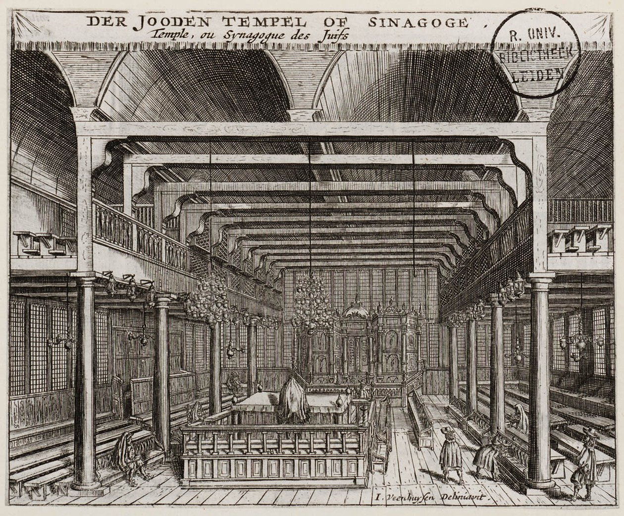 Interieur van de Portugese Synagoge in Amsterdam door Jan Veenhuysen