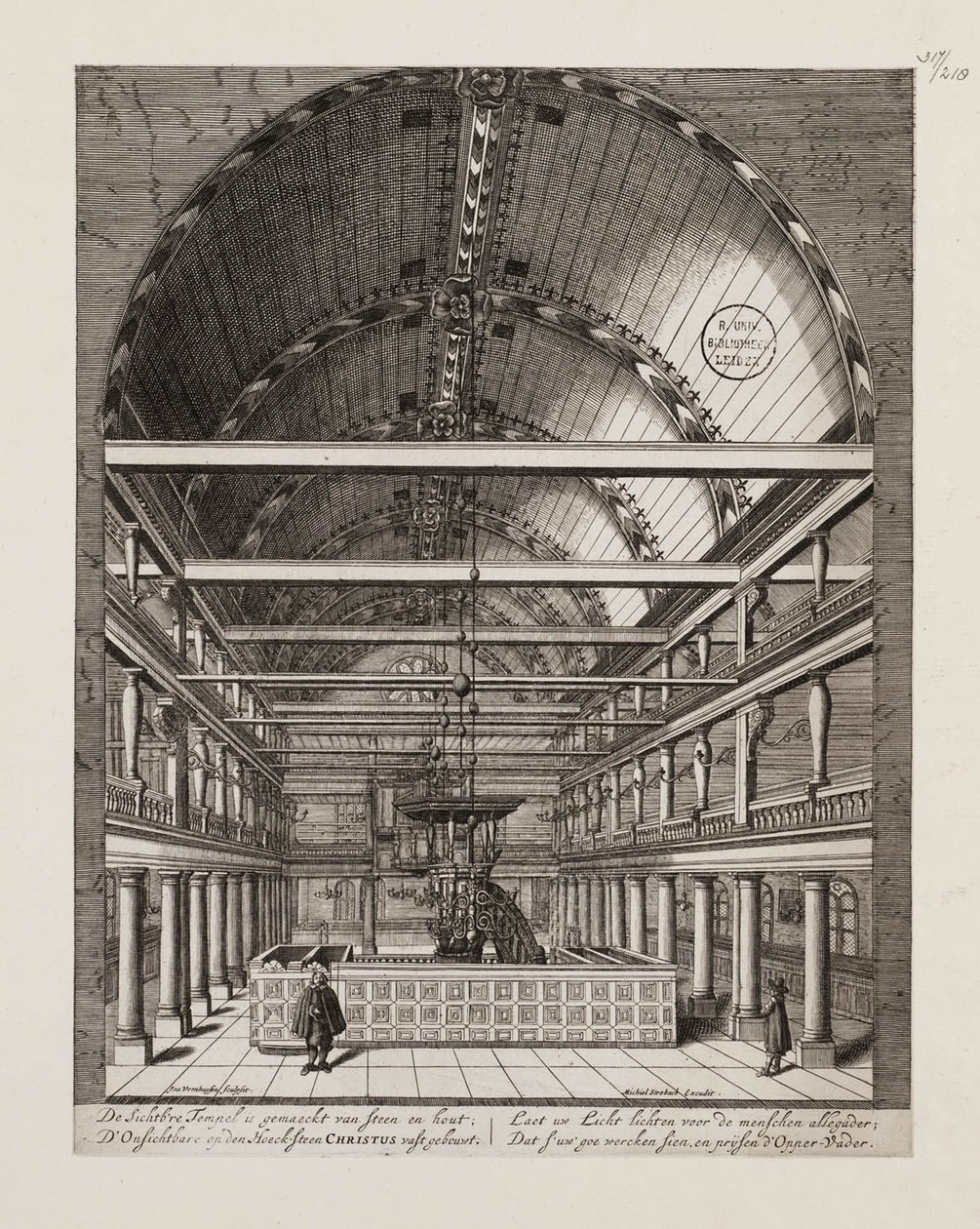 Interieur van de Portugese Synagoge in Amsterdam door Jan Veenhuysen