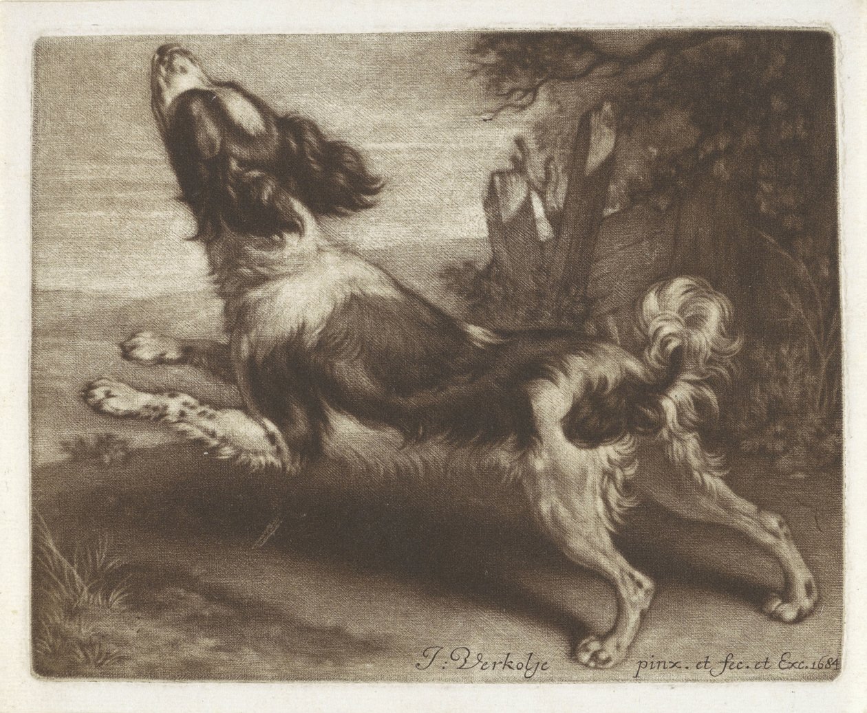 Rennende hond, mogelijk een spaniël door Jan Verkolje (I)