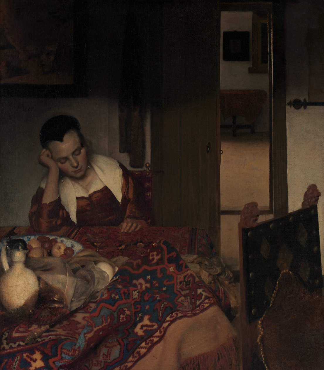 Een slapend dienstmeisje door Johannes Vermeer