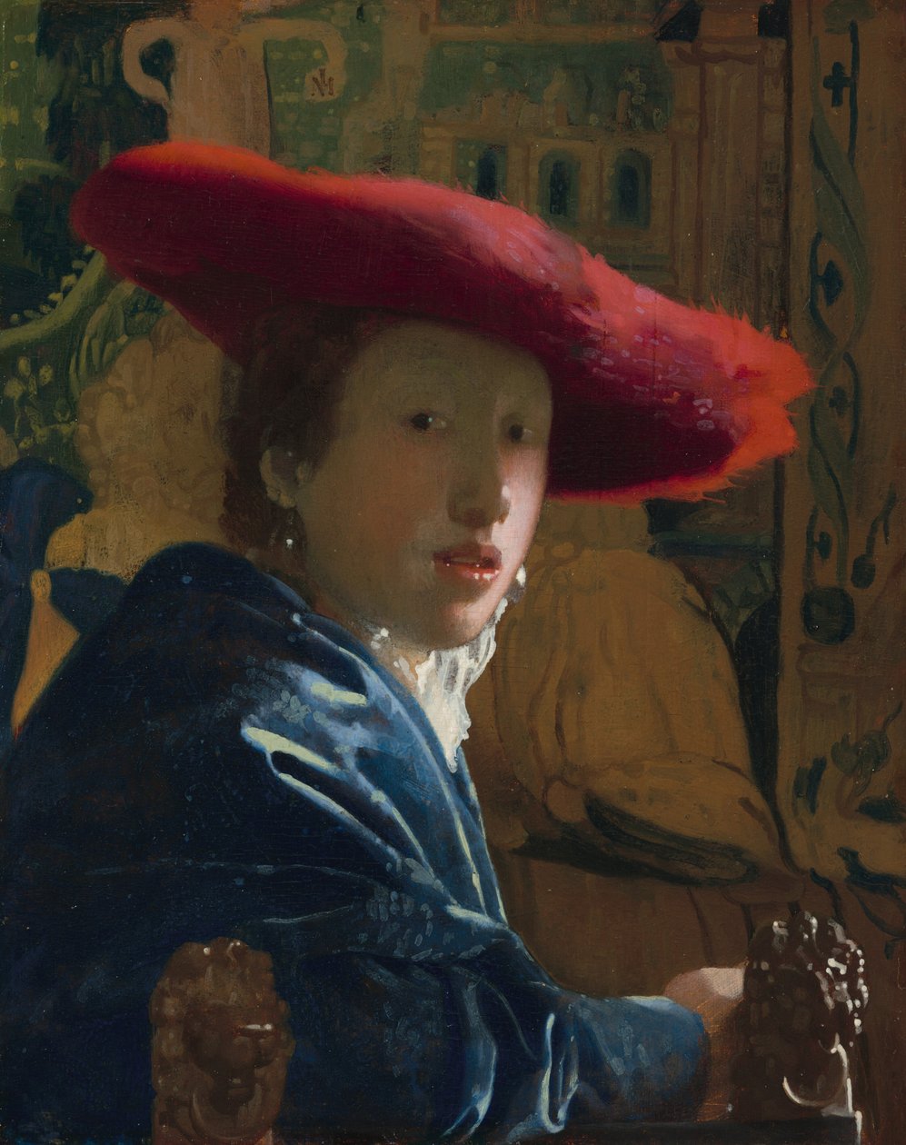 Meisje met de rode hoed, ca. 1665-1666 door Johannes Vermeer