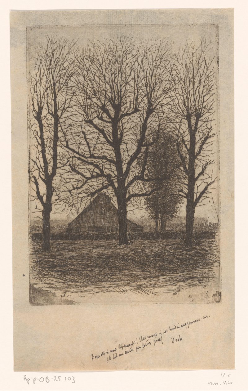 Boerderij tussen hoge bomen, Ewijkshoeve door Jan Veth (signed by artist)