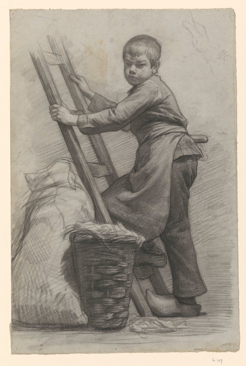 Jongen staande bij een ladder en een mand door Jan Veth
