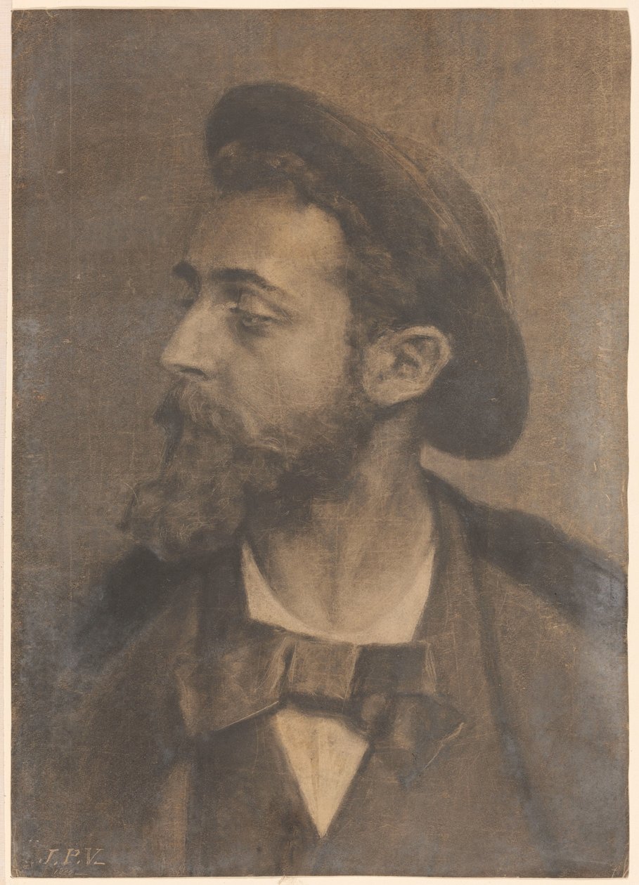 Portret van een man met baard en hoed, naar links door Jan Veth