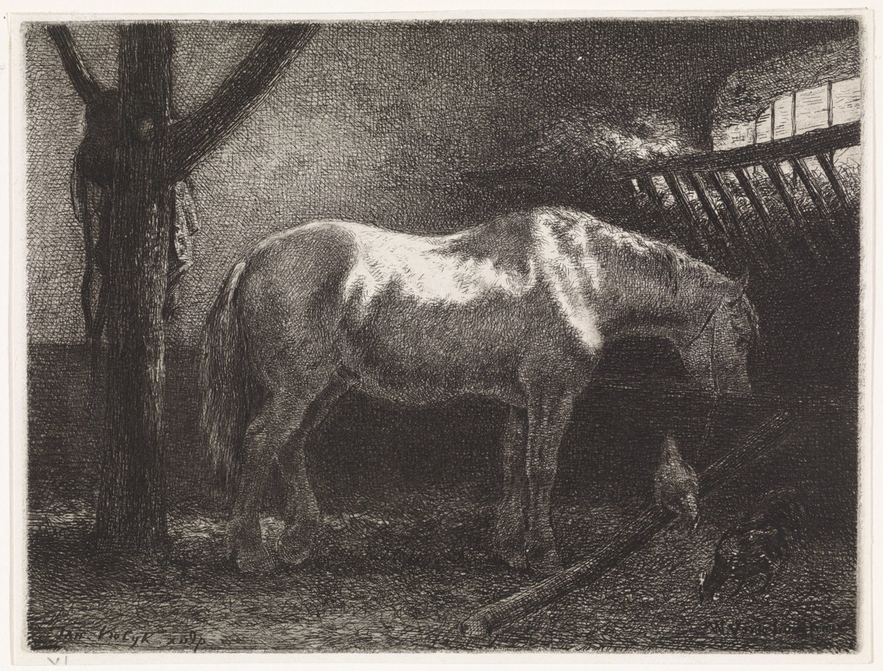 Paard in stal door Johannes Martinus Vrolijk
