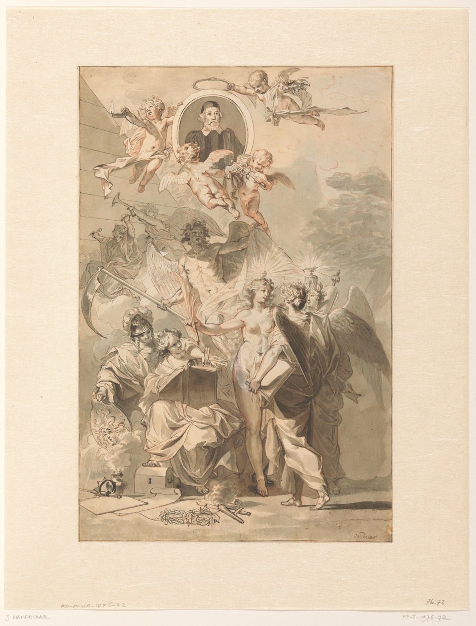 Frontispice ontwerp voor Edward Simson, Chronicon Catholicon door Jan Wandelaar