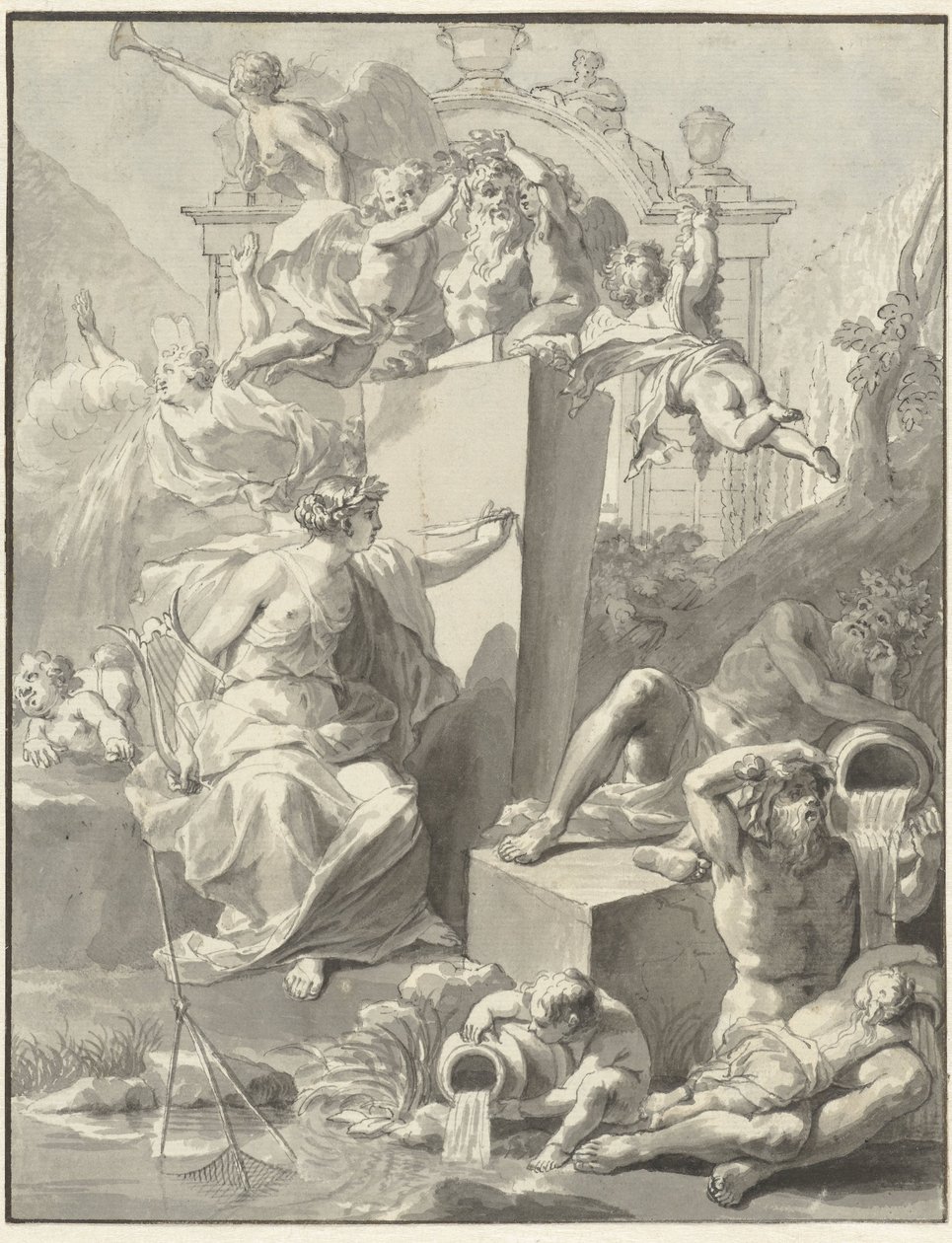 Ontwerp voor het titelblad van W. van der Hoeven, Westermeer, 1721 door Jan Wandelaar