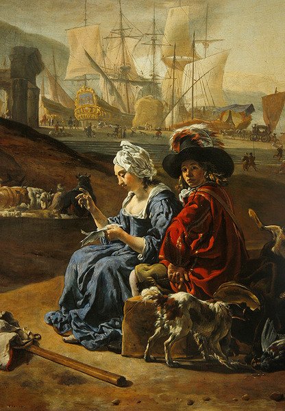 Italiaanse havenstad (detail) door Jan Baptist Weenix