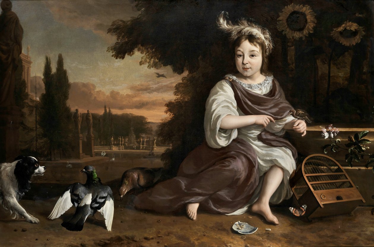 Jan Weenix Prins van Oranje met vogelkooi door Jan Weenix