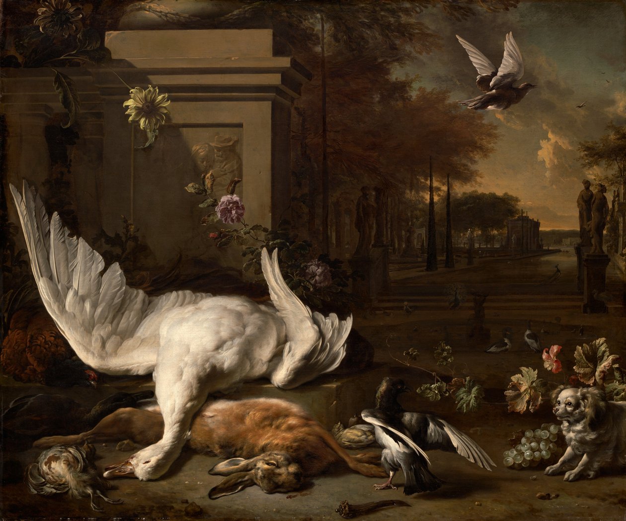 Stilleven met Zwaan en Wild voor een Landgoed door Jan Baptist Weenix