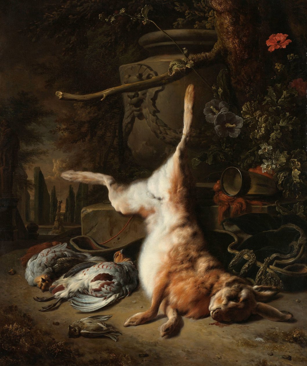 Stilleven met een haas en ander wild door Jan Baptist Weenix