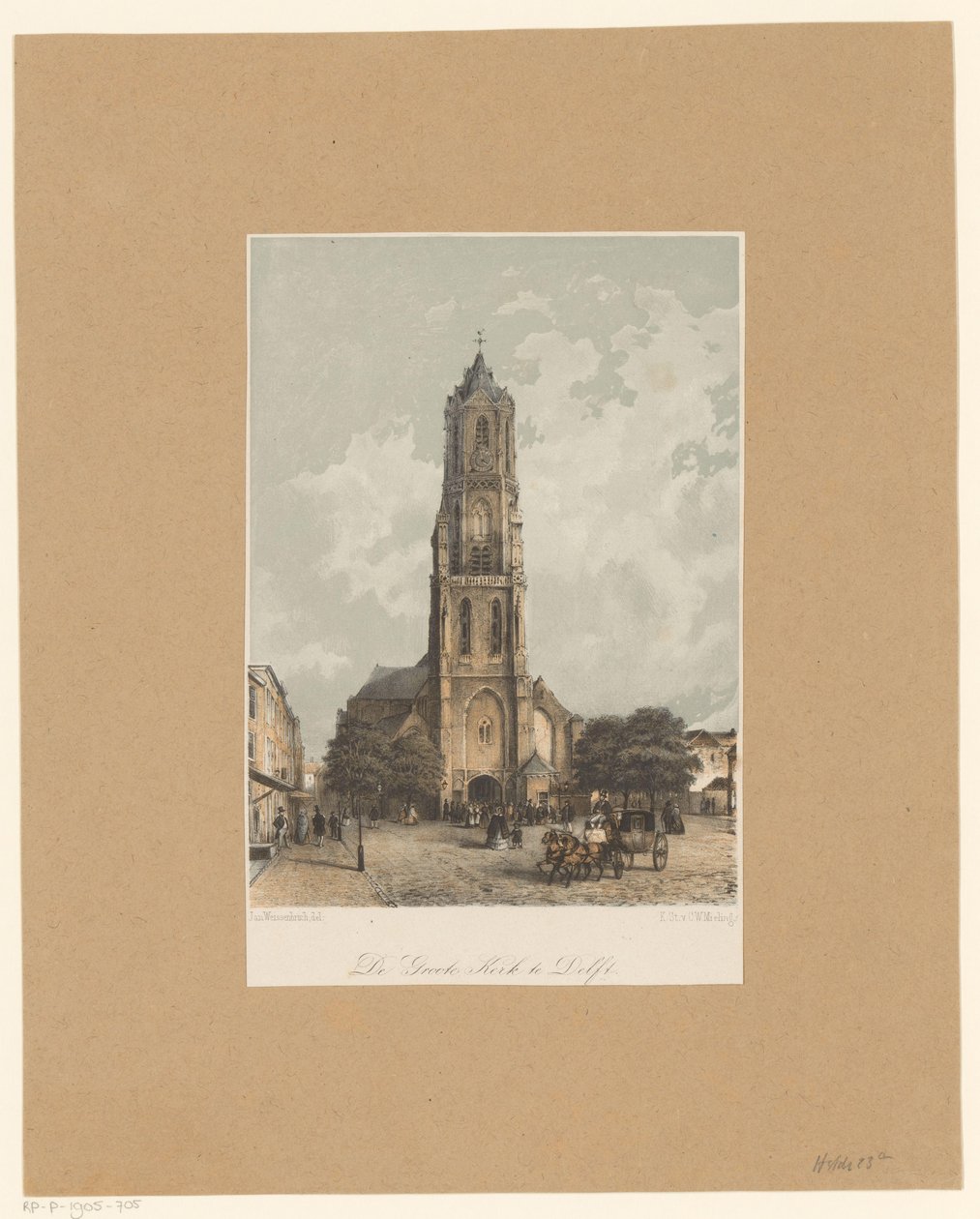 Gezicht op Nieuwe Kerk te Delft door Jan Weissenbruch