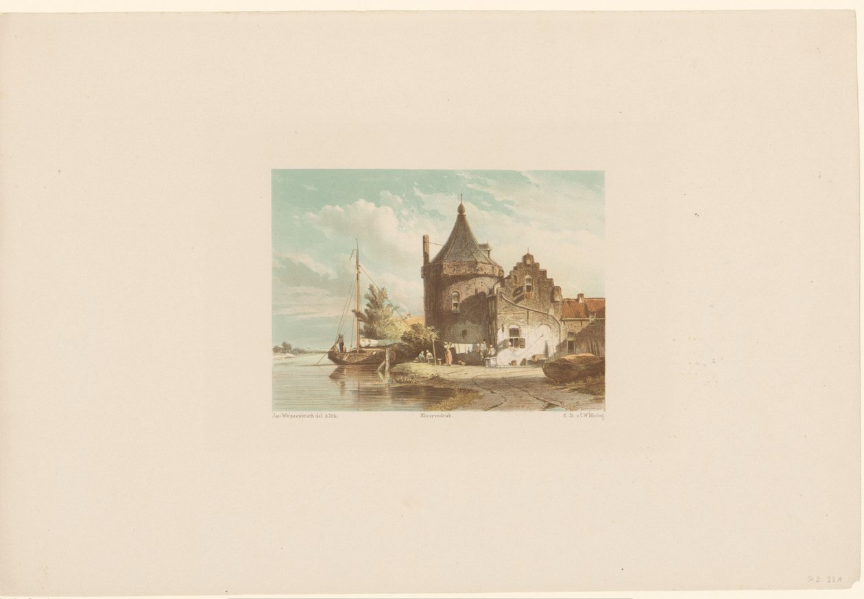 Gezicht op de Waltoren te Culemborg door Jan Weissenbruch
