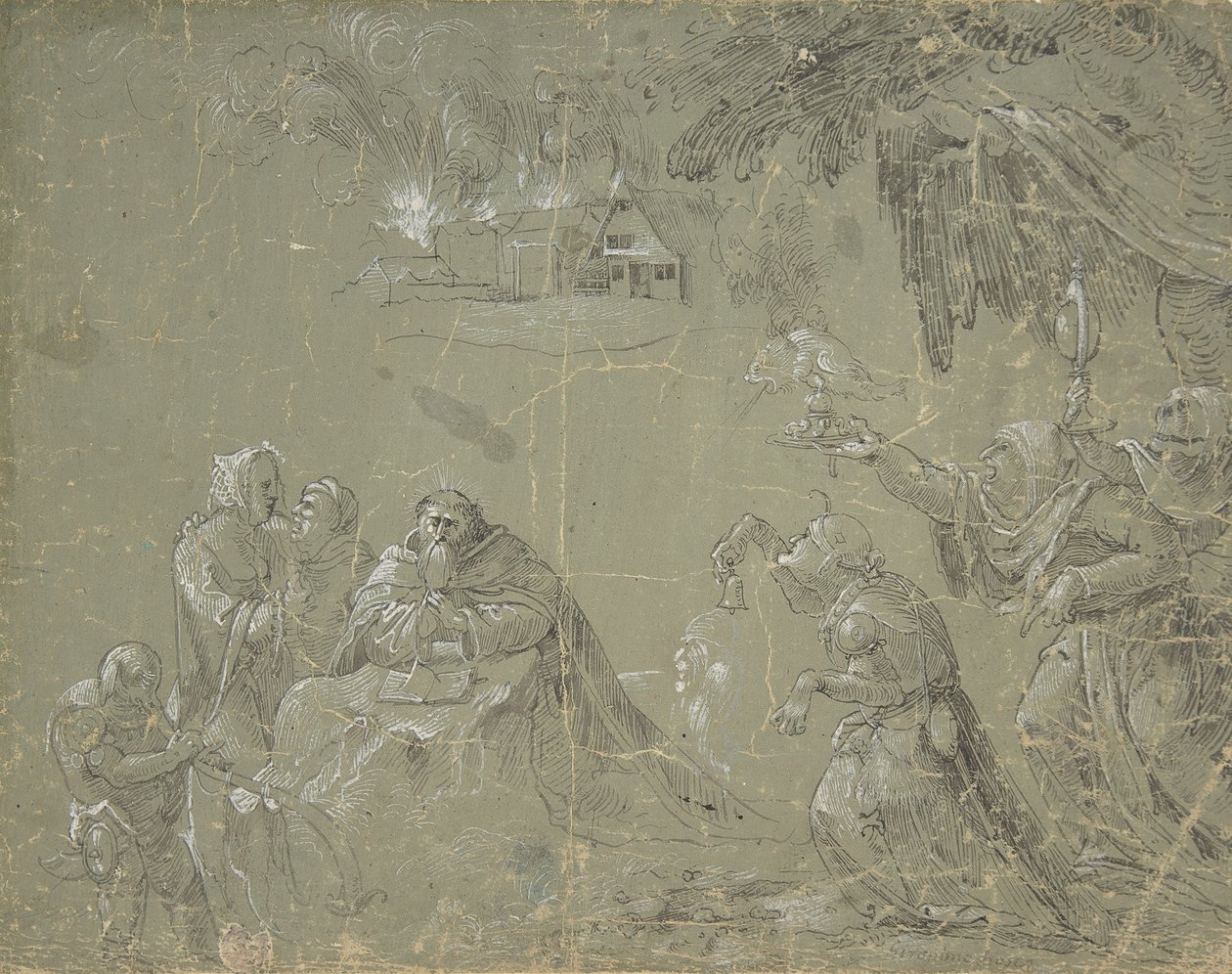 Verleiding van St. Antonius (recto), Fantastisch landschap (verso), ca. 1520 door Jan Wellens de Cock.