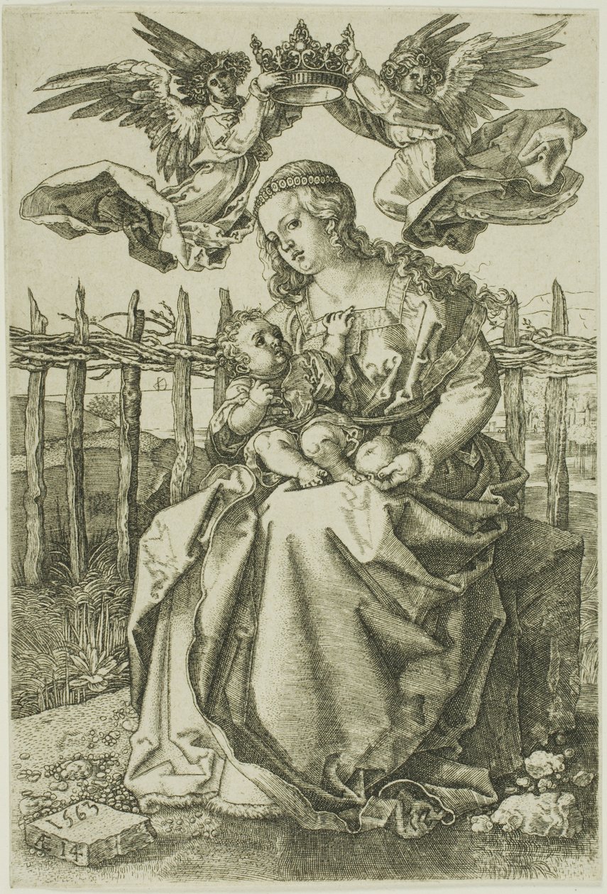 Madonna gekroond door twee engelen door Jan Wierix