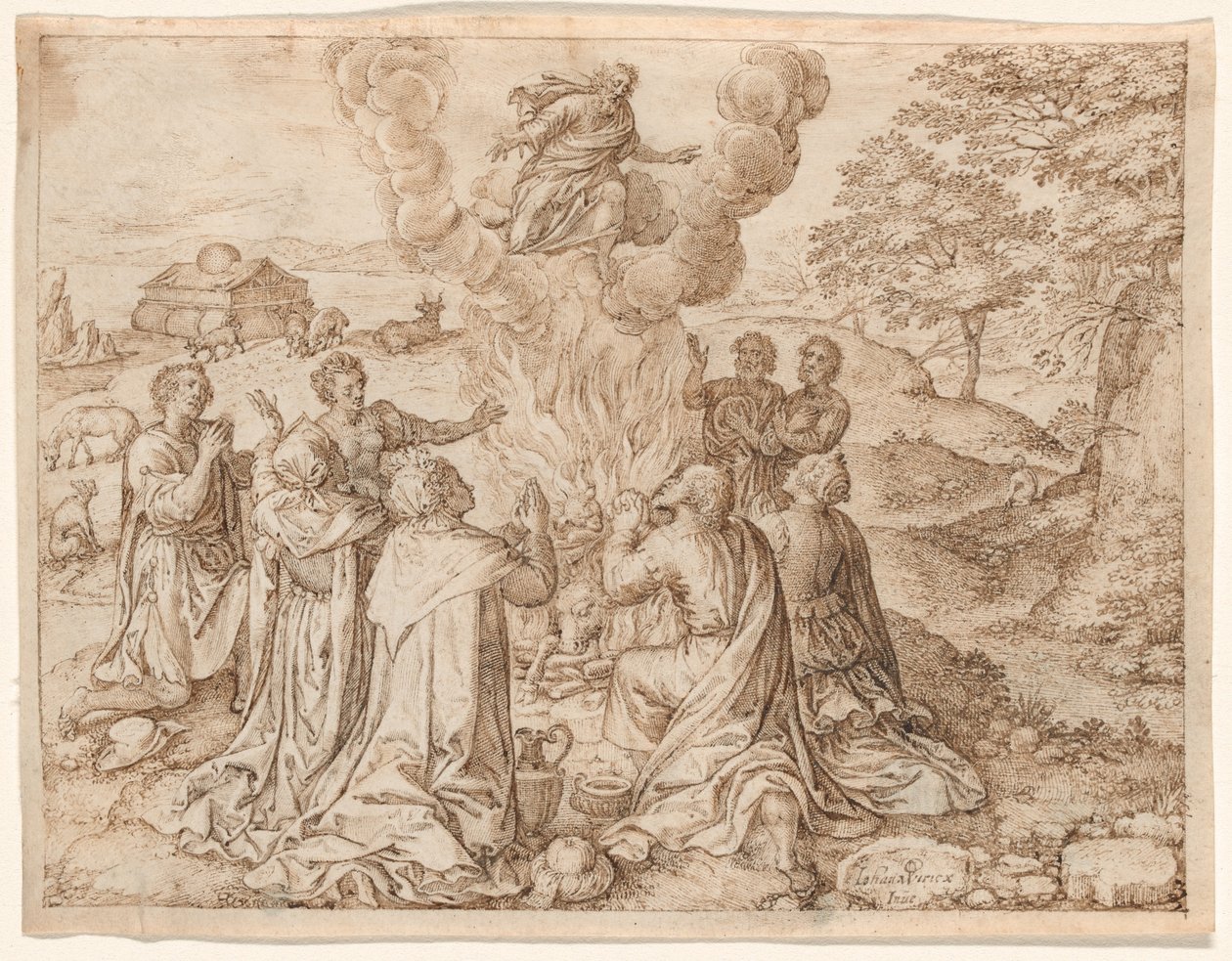 Noachs offer, plaat IX uit De schepping en vroege geschiedenis van de mens door Jan Wierix