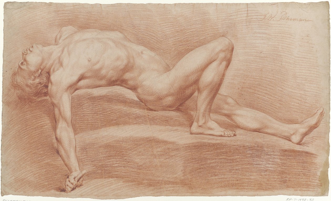 Op de rug liggend mannelijk naakt door Jan Willem Pieneman