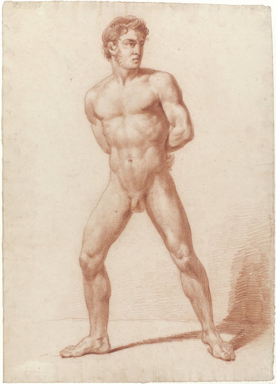 Staand mannelijk naakt, de armen op de rug door Jan Willem Pieneman