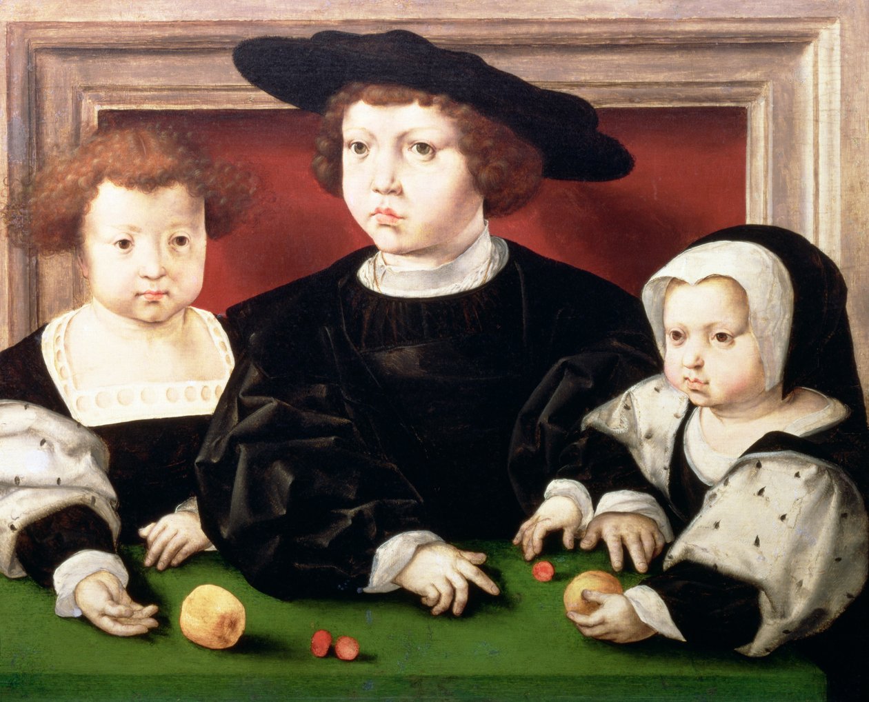 De kinderen van koning Christiaan II van Denemarken, Noorwegen en Zweden (1481-1559); John, Christina en Dorothea door Jan Gossaert