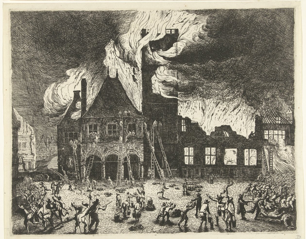 De brand in het Oude Stadhuis van Amsterdam, 1652 door Jan de Baen