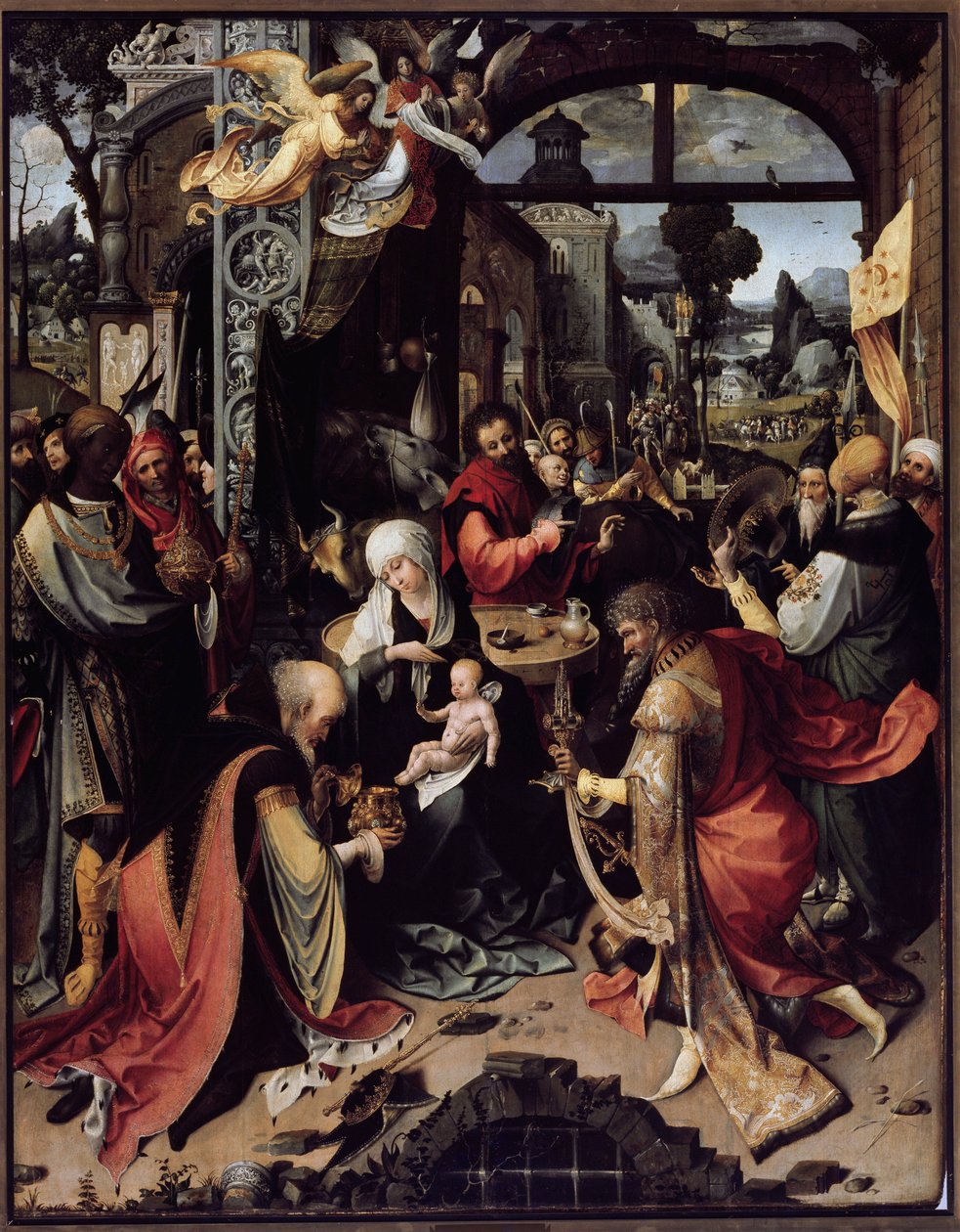 De aanbidding der wijzen (centraal paneel) door Jan de Beer
