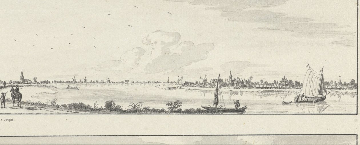 Gezicht over de Lek op de dorpen Lopik, Jaarsveld, Tienhoven, Ameide en het Huis Herlaer door Jan de Beijer