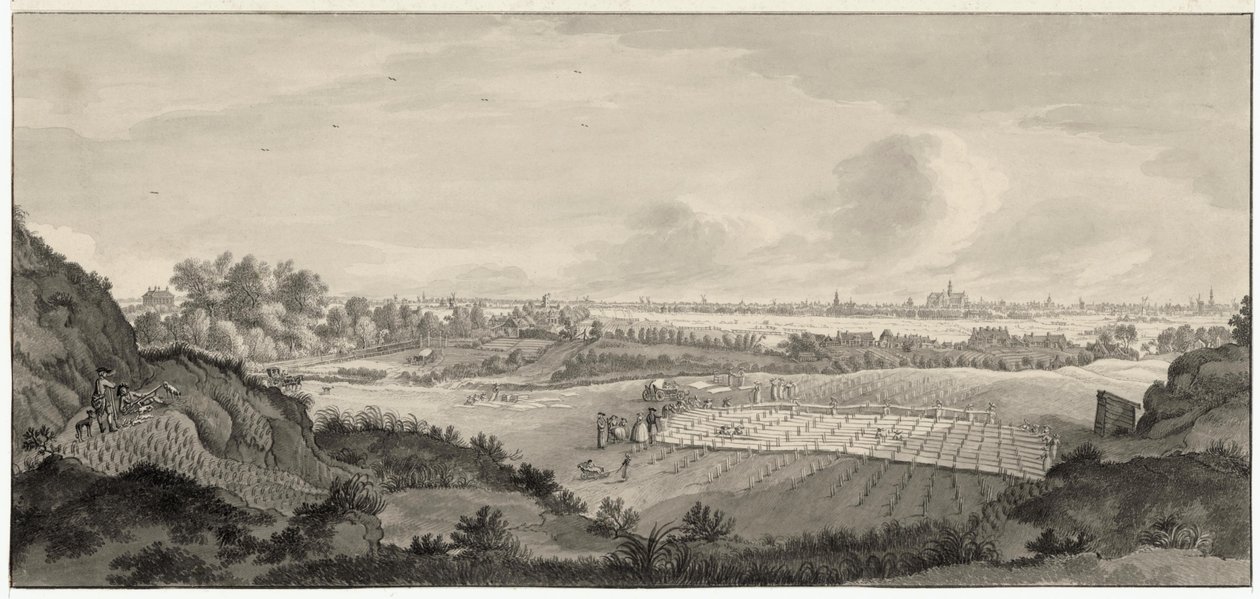 Uitzicht op Bloemendaalse Bleekvelden met Haarlem in de verte door Jan de Beijer