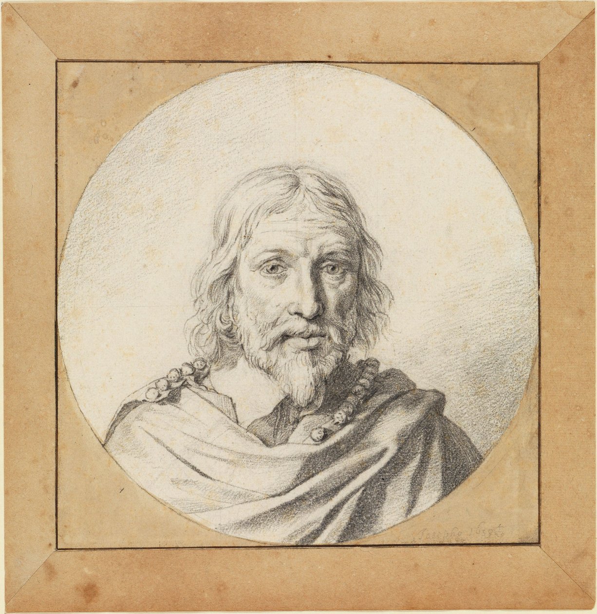 Borstbeeld van een oude man van voren (in een rondel) door Jan de Bray