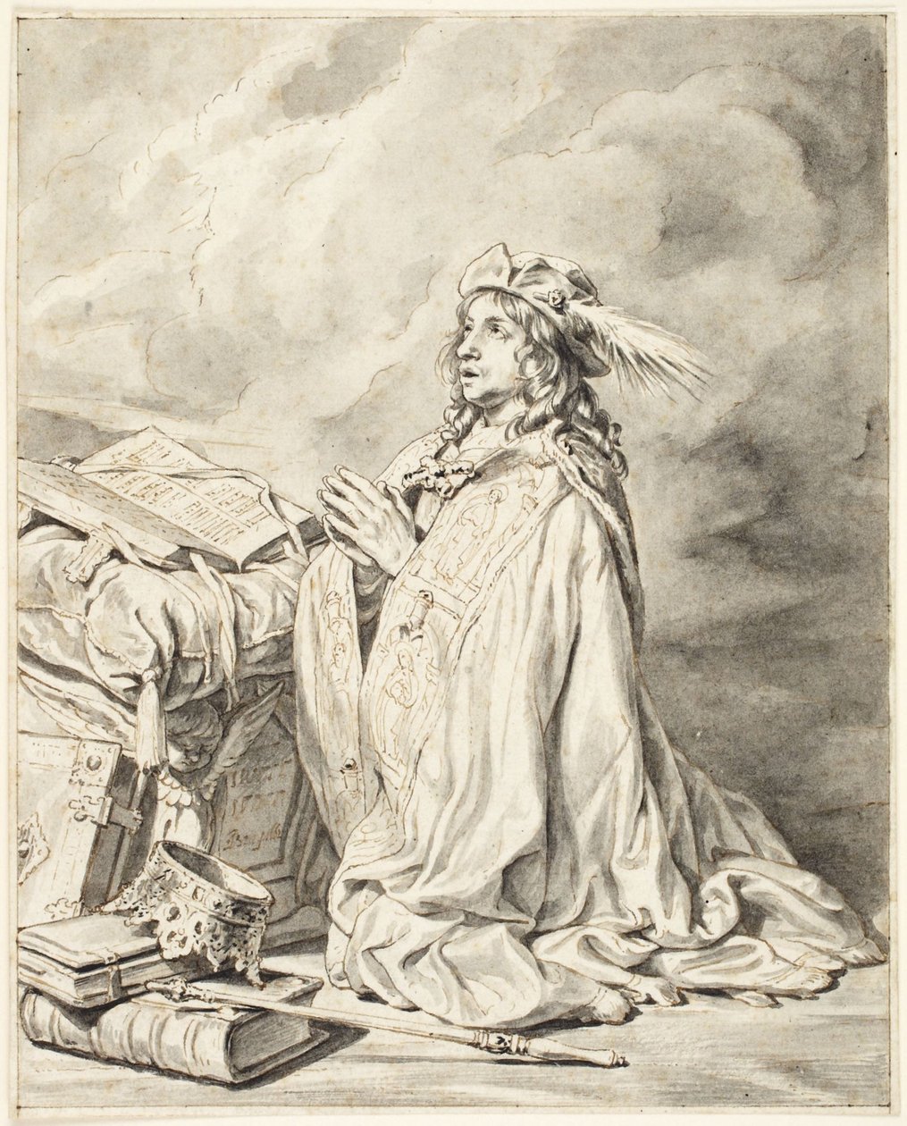Koning David knielend in gebed door Jan de Bray