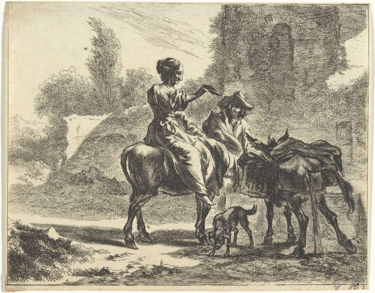 Herders en ezels bij een drinkbak door Jan de Visscher