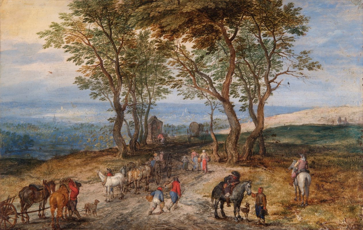 Landwegscène met Figuren: Een Man die Bidt bij een Heiligdom, c.1610 door Jan the Elder Brueghel