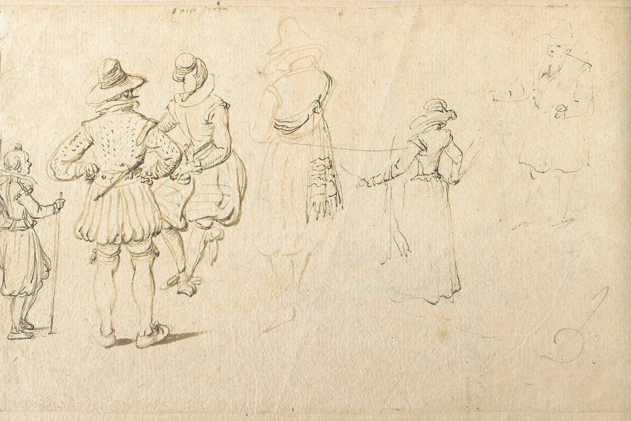 Vijf figuren van achteren gezien, en een andere figuur door Jan the Elder Brueghel