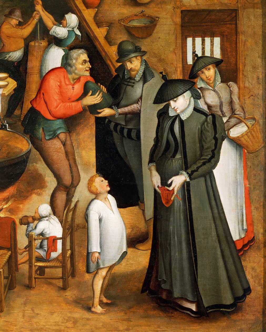 Interieur van boerderij (detail) door Jan the Elder Brueghel
