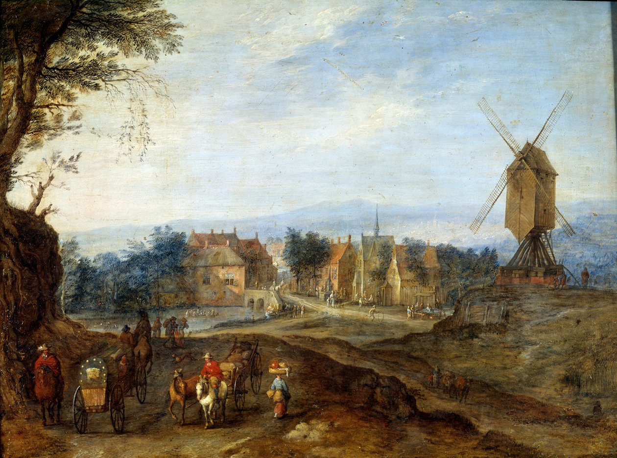 Landschap bij de molen door Jan the Elder Brueghel