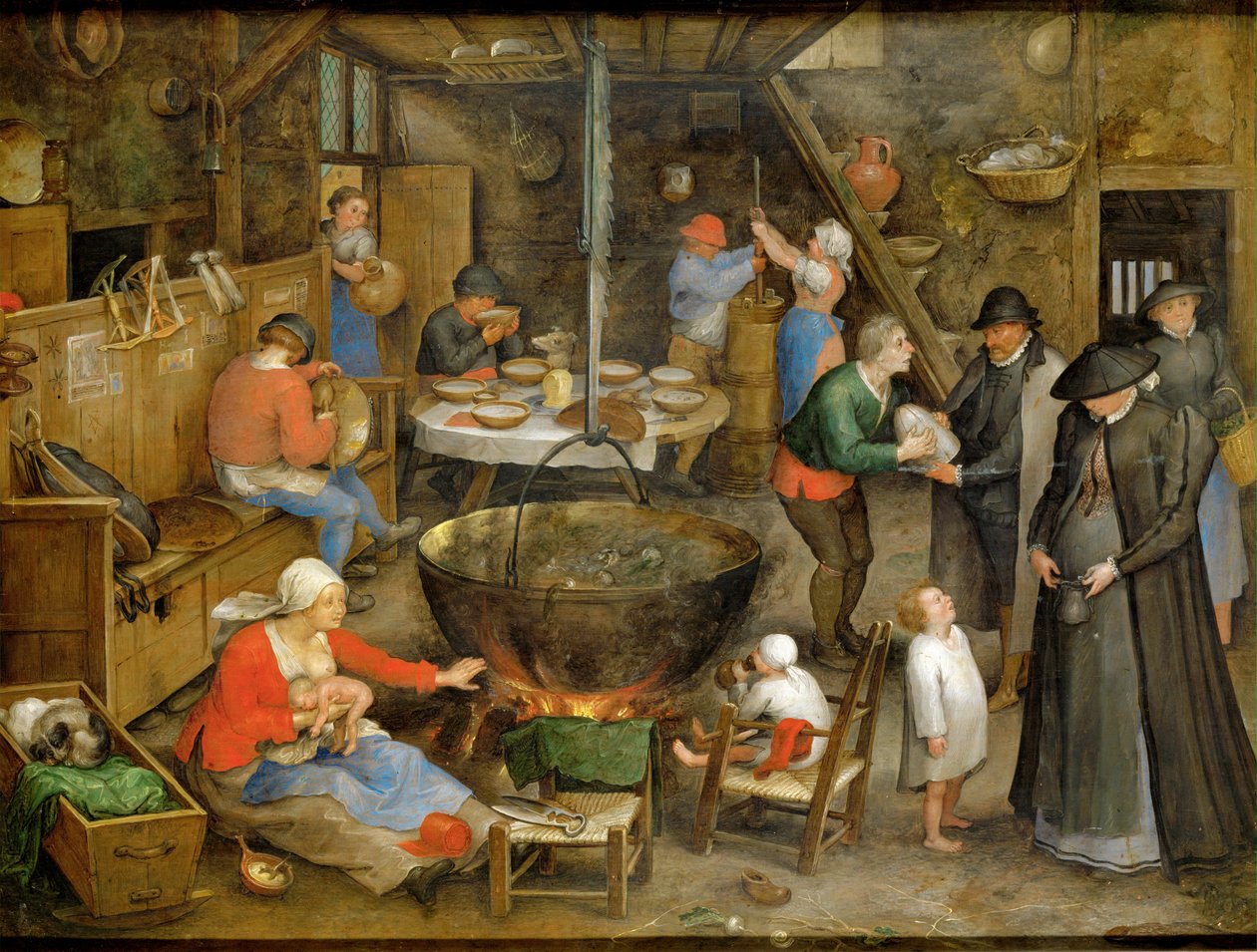 Nobele bezoekers in de woonkamer van de boer (olieverf op koper) door Jan the Elder Brueghel
