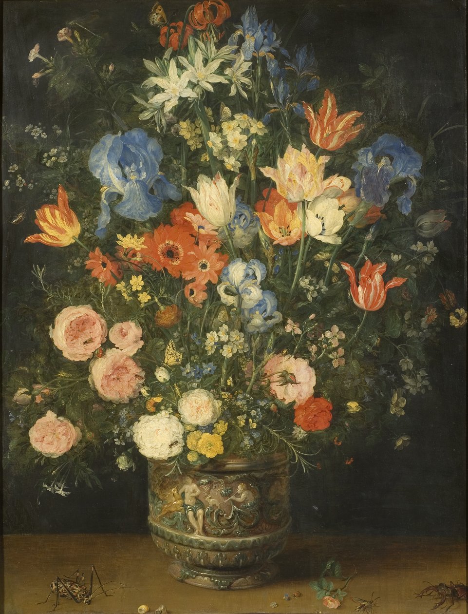 Stilleven met bloemen in een gebeeldhouwde vaas, ca. 1620-24 door Jan the Elder Brueghel