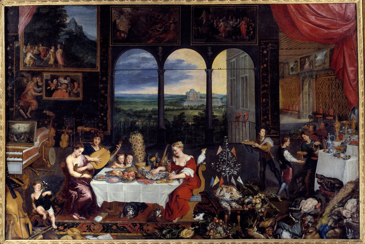 De smaak, het gehoor en de tast. Allegorie van de vijf zintuigen door Jan the Elder Brueghel