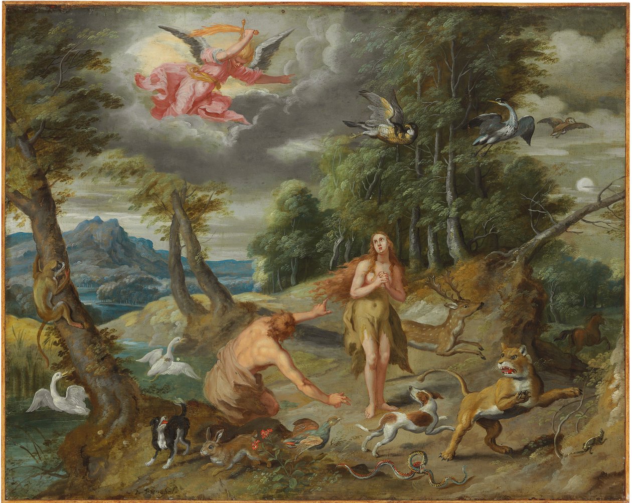 De verdrijving uit het paradijs, uit Het verhaal van Adam en Eva door Jan Brueghel the Younger