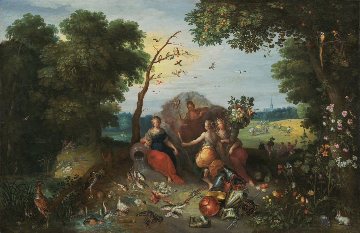 Landschap met allegorieën van de vier elementen door Jan the Younger & Francken or Franck Ambrosius II (c.1590-1632) Brueghel