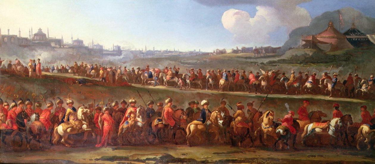 Een Turkse Karavaan buiten Constantinopel door Jan van (attr. to) Huchtenburgh