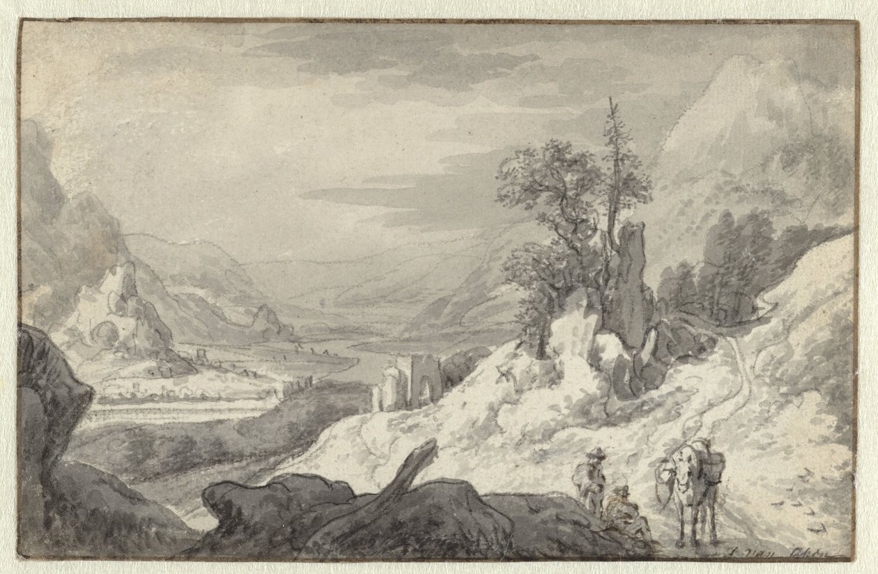 Berglandschap met een rivierdal door Jan van Aken