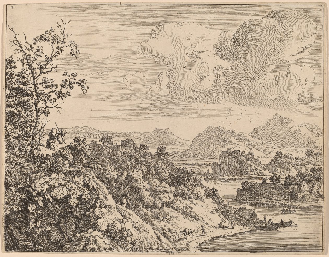 Uitzicht op de Rijn door Jan van Aken after Herman Saftleven
