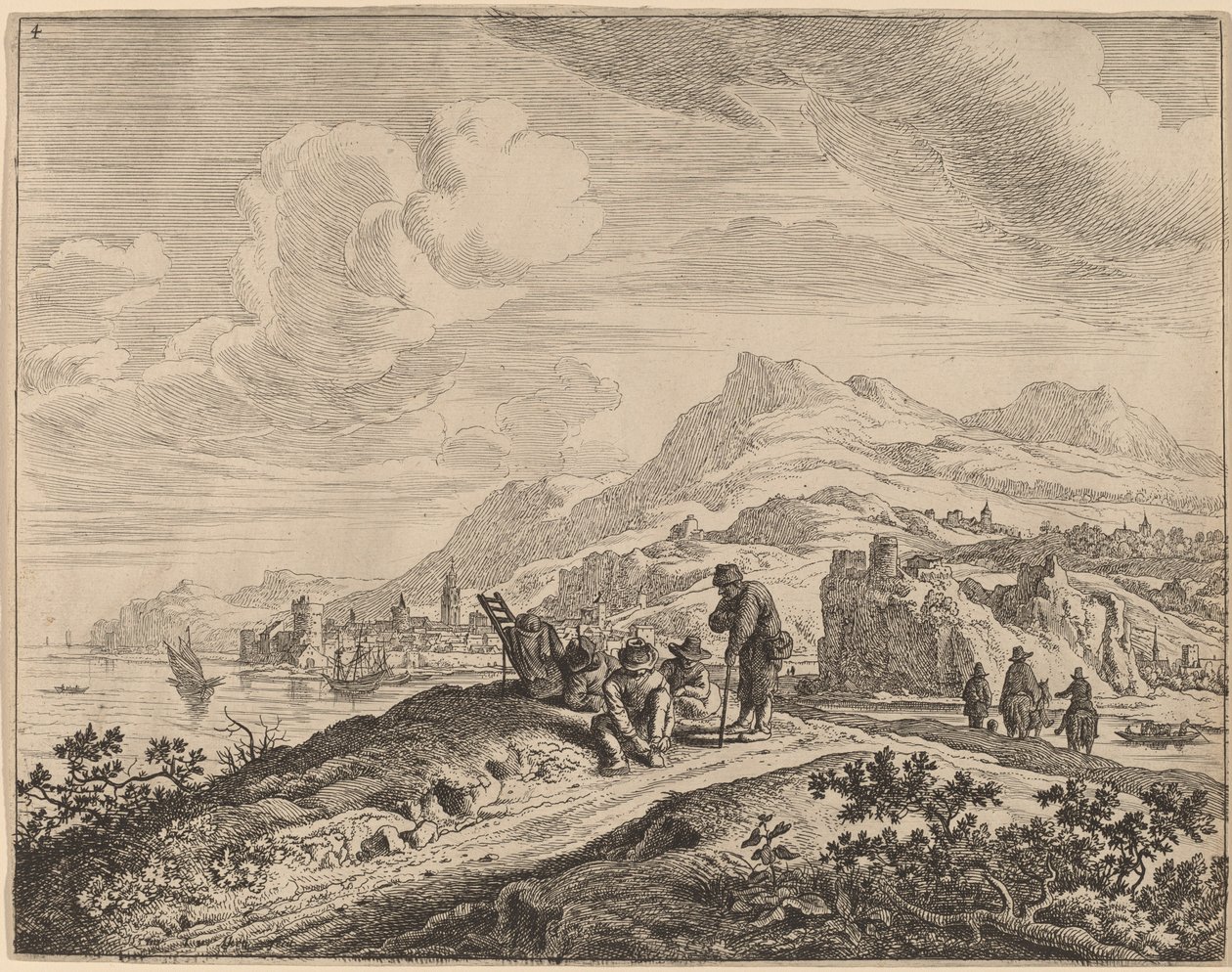 Uitzicht op de Rijn door Jan van Aken after Herman Saftleven