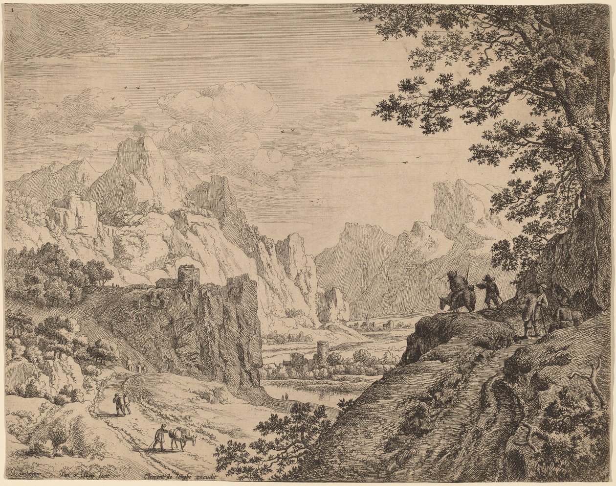 Uitzicht op de Rijn door Jan van Aken after Herman Saftleven