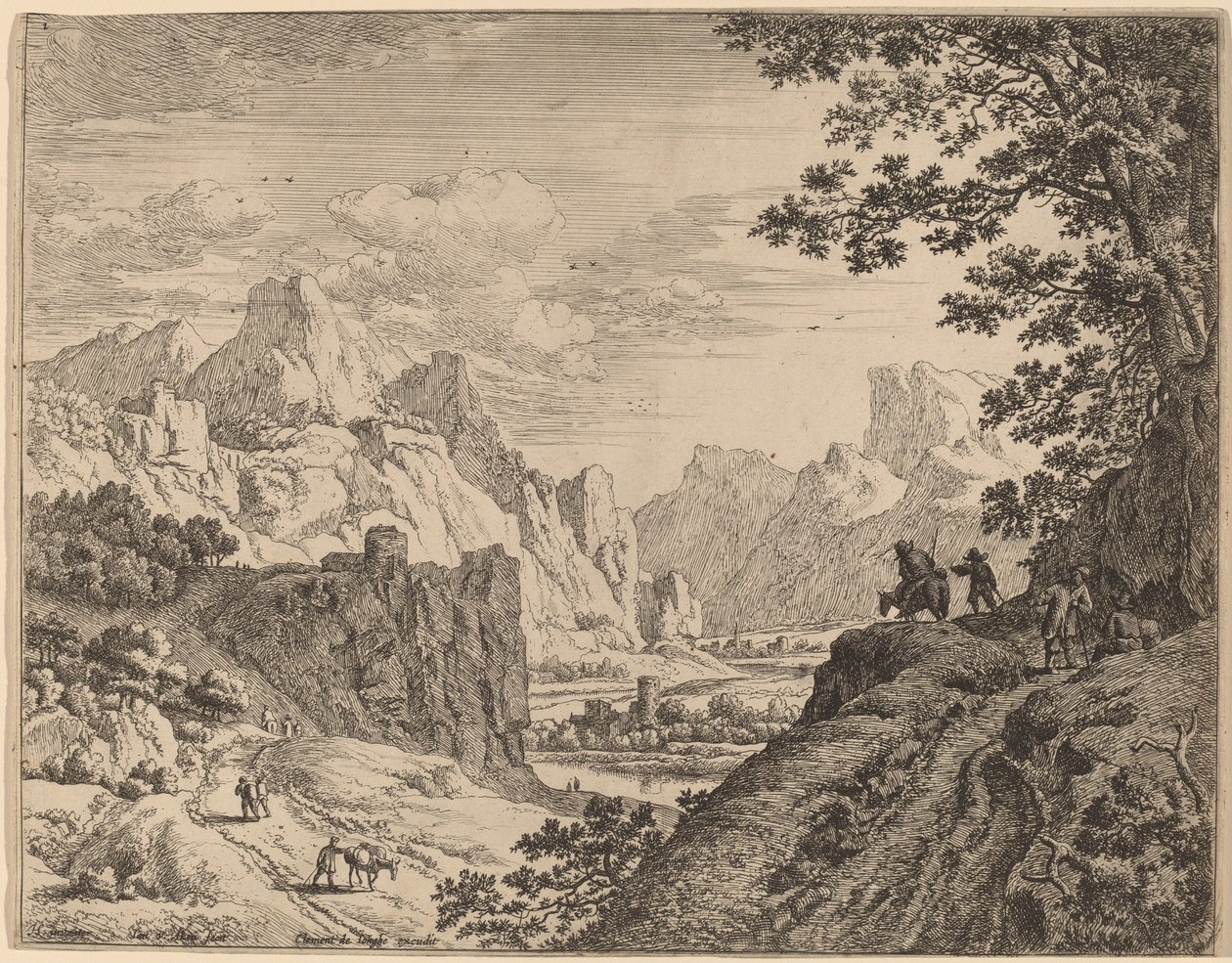 Uitzicht op de Rijn door Jan van Aken after Herman Saftleven