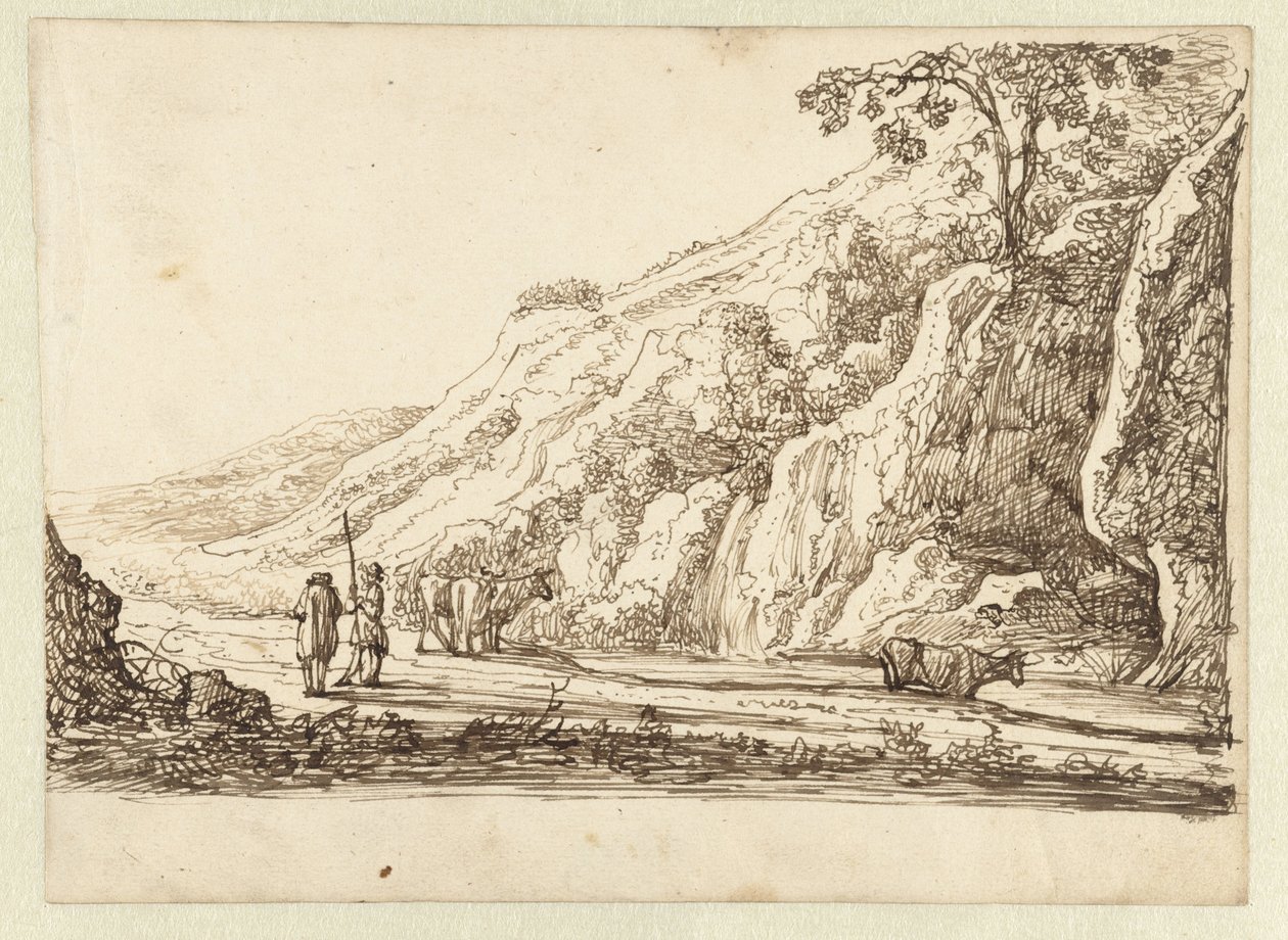 Landschap met herders en koeien door Jan van Almeloveen