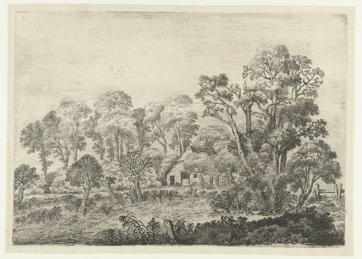 Landschap met boerderij bij een vijver door Jan van Brosterhuyzen